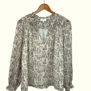 Boheme Women's Sz S Snake Print Blouse Top Long Sleeve Ruffle Tan  Career Boho